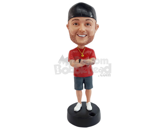 Custom Bobblehead Good looking dude with crossed arms with nice watch and necklace with pen holder base - Leisure & Casual Casual Males Personalized Bobblehead & Action Figure