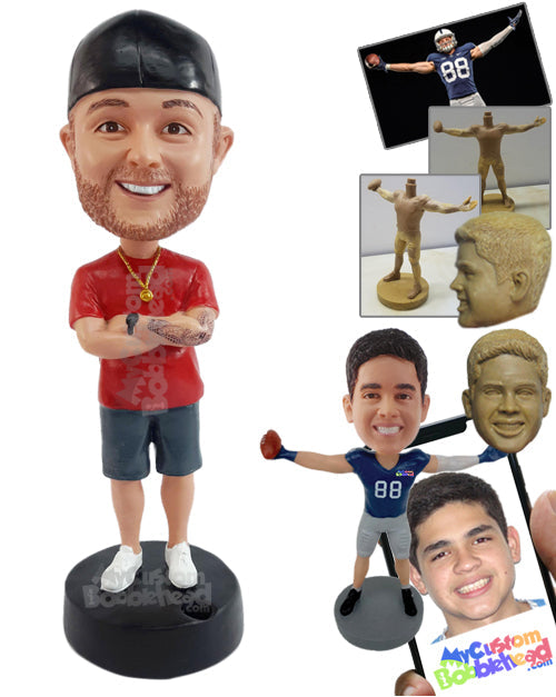Good-looking Dude with Crossed Arms, Wearing a Nice Watch and Necklace, with Pen Holder Base Personalized Bobblehead