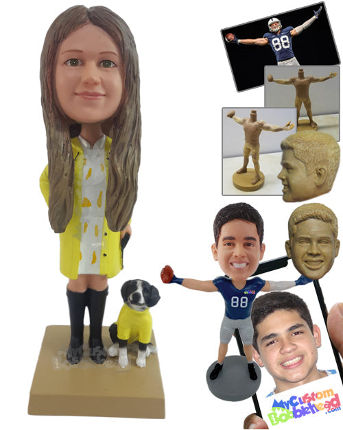 Girl Wearing Gorgeous Dress with Dashing Coat and Boots Personalized Bobblehead