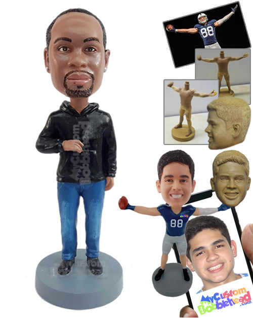 Cool Dude Wearing a Nice Hoodie, Jeans, and Shoes Personalized Bobblehead