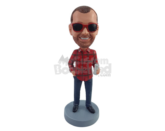 Custom Bobblehead Cool dude holding a beer can wearing classy country shirt jeans and boots - Leisure & Casual Casual Males Personalized Bobblehead & Action Figure
