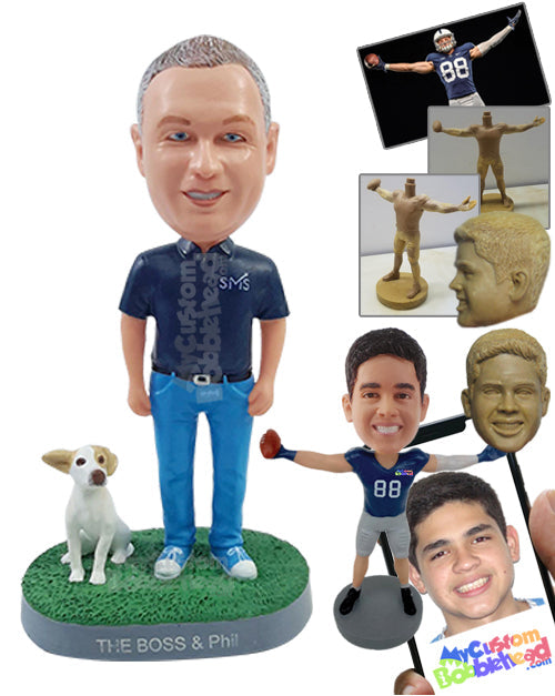Casual Guy Wearing Tucked Polo Shirt, Jeans, and Classical Shoes Personalized Bobblehead