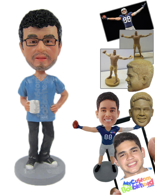 Cool Dude with Stylish Beard Holding a Cup in One Hand Personalized Bobblehead