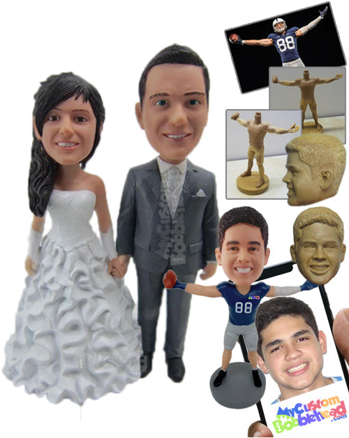 Newlywed Couple in Formal Attire Holding Hands After the Wedding Ceremony Personalized Bobblehead
