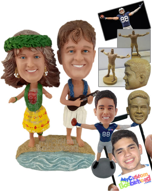 Hawaiian Couple Dancing the Night Out Personalized Bobblehead