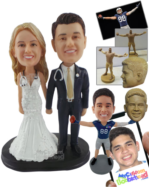 Doctor Couple Wearing Their Stethoscopes to Their Wedding Personalized Bobblehead
