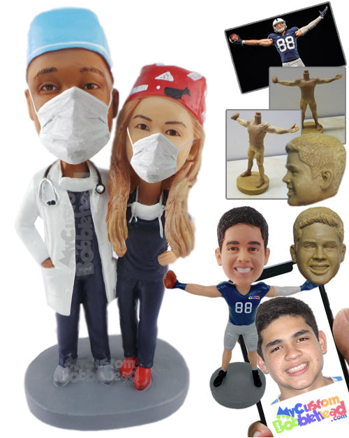 Doctor Couple in Surgery Attire Personalized Bobblehead