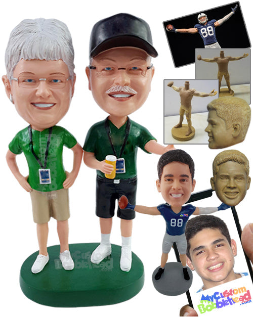 Athletic Casual Couple Ready to Cheer for Their Favorite Team, Holding a Beer Cup Personalized Bobblehead
