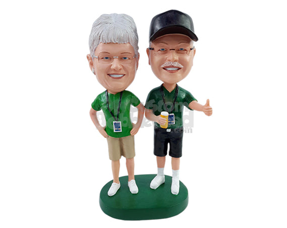 Athletic Casual Couple Ready to Cheer for Their Favorite Team, Holding a Beer Cup Personalized Bobblehead