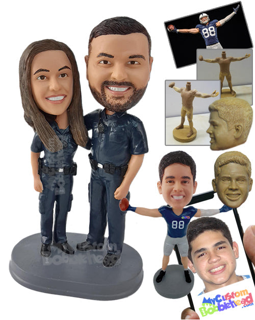 Police officers couple ready to serve their country, wearing their official uniforms Personalized Bobblehead
