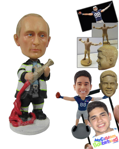 Fireman in His Outfit Ready to Fight the Flames Personalized Bobblehead