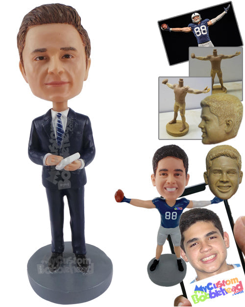 Lawyer Waiting to Write Down Notes, Holding Notepad in Hands Personalized Bobblehead