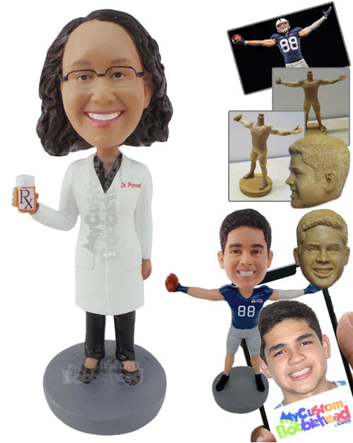 Pharmacist Doctor Holding a Prescription Bottle Personalized Bobblehead