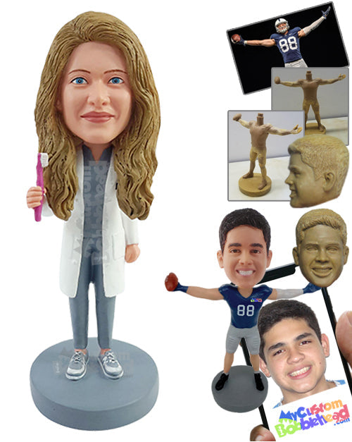 Energetic Dentist Demonstrating Proper Tooth Brushing Personalized Bobblehead