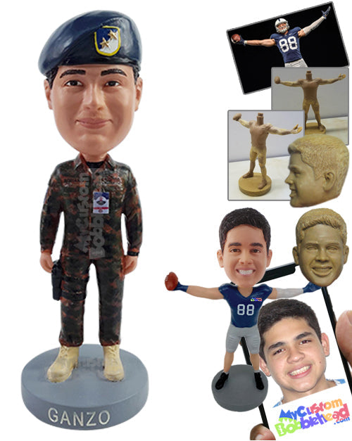 Foreign Soldier on Duty Wearing His Combat Uniform with His Pistol on the Side Personalized Bobblehead