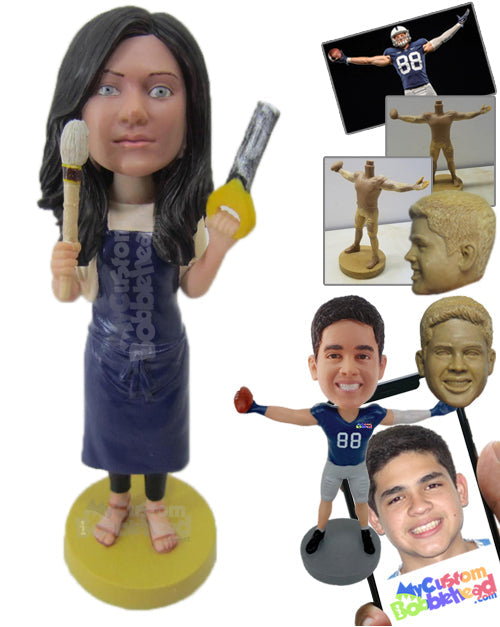 Housewife Wearing Suspenders and Doing the Cleaning Work Personalized Bobblehead