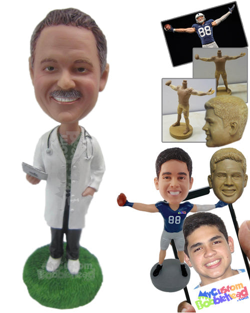 Male Doctor with a Lab Coat, Sneakers on, and Hands in Pocket Personalized Bobblehead