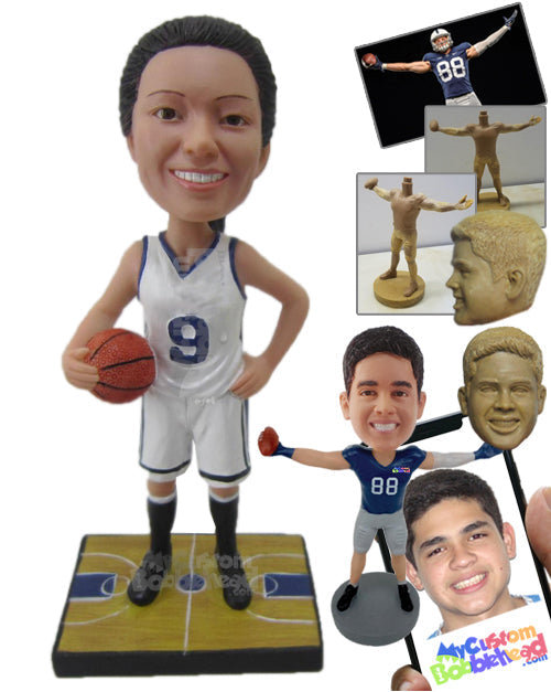 Female Basketball Player with a Ball in Hand Personalized Bobblehead