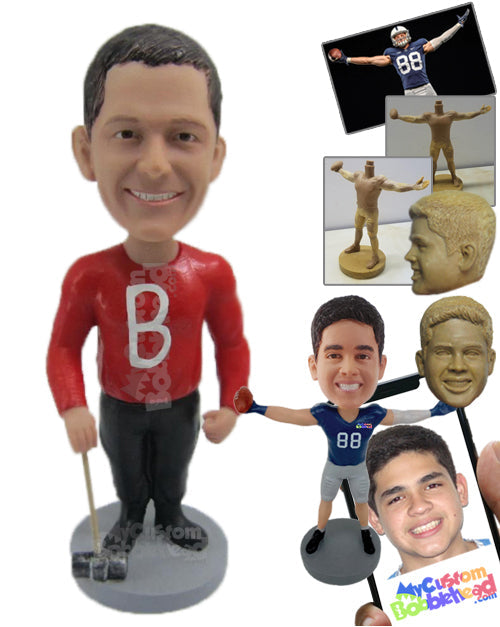 Muscular Pal with Hammer in Hand Ready to Nail You Down Personalized Bobblehead