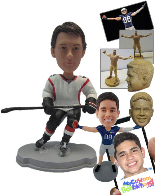 Male Ice Hockey Player Skating After the Ball Personalized Bobblehead