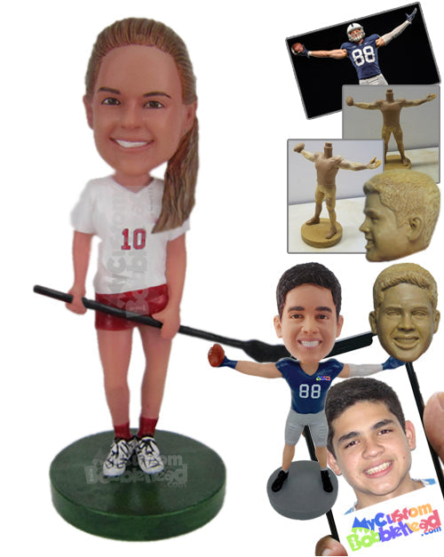 Female Field Hockey Player Posing with Her Stick Personalized Bobblehead