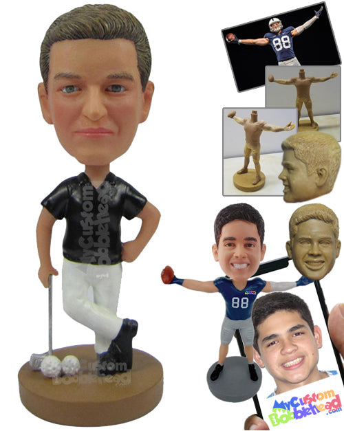 Golfer in Stylish Casual Outfit Posing with Golfing Gear Personalized Bobblehead