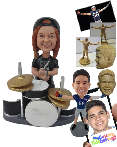 Drummer with Her Drums Personalized Bobblehead