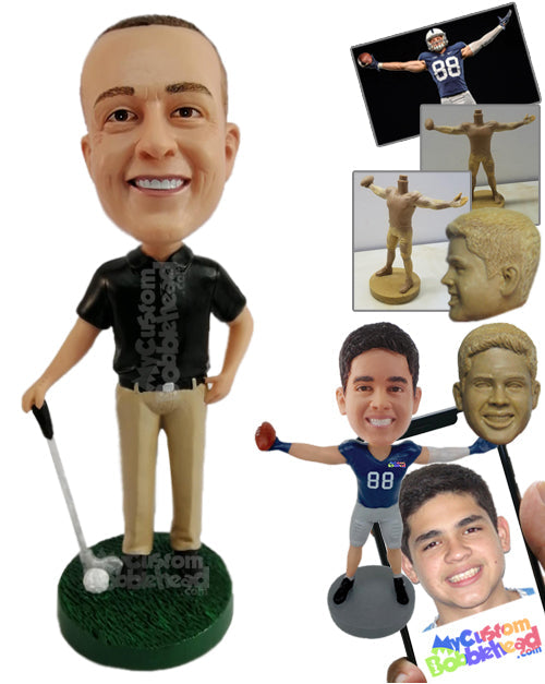 Great Golf Player Posing Neatly, Wearing a Polo Shirt and Long Pants Personalized Bobblehead