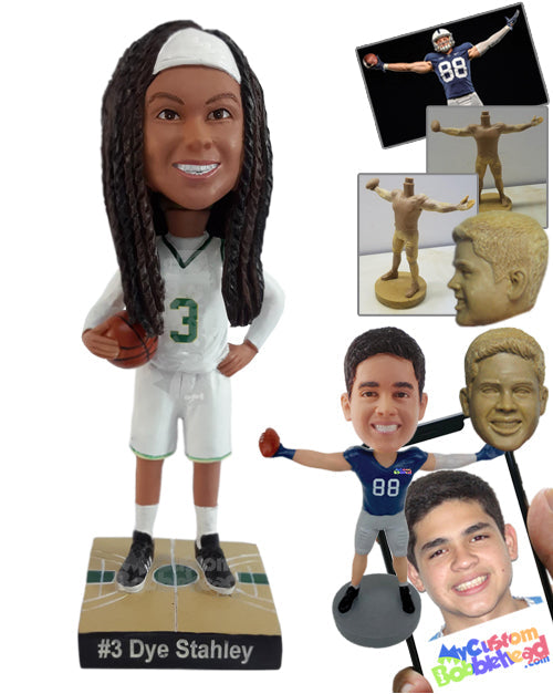 Female Basketball Player Ready to Win the Game on the Court Personalized Bobblehead