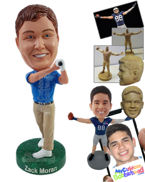 Confident Golfer Wearing Polo Shirt and Long Pants Hitting the Ball Far Away Personalized Bobblehead