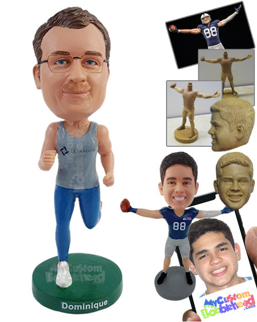 Jovial male runner doing his daily exercise routine, wearing a tank top and tights Personalized Bobblehead