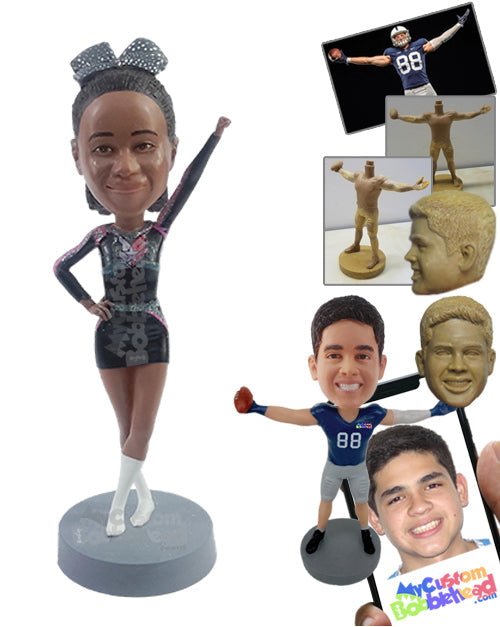 Cheerleader Wearing Nice Dress and Socks with One Arm Raised and Crossed Legs Personalized Bobblehead