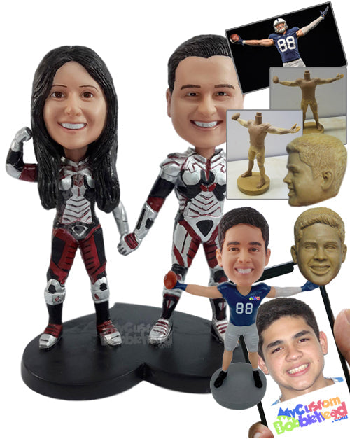 Super cool couple heroes wearing hi-tech outfits Personalized Bobblehead