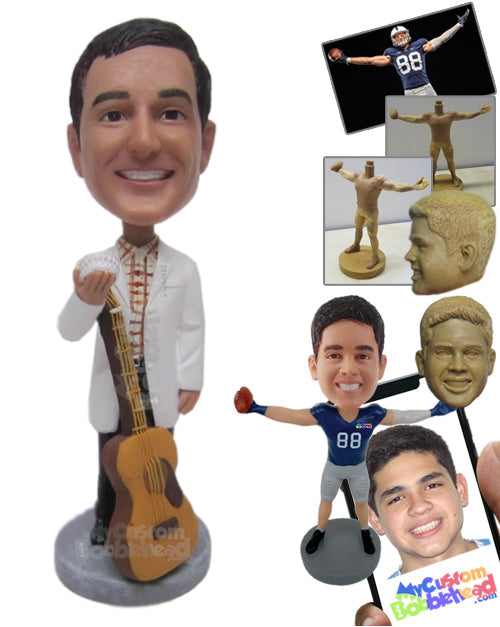 Dentist Guitar Player Holding a Denture Prop Personalized Bobblehead