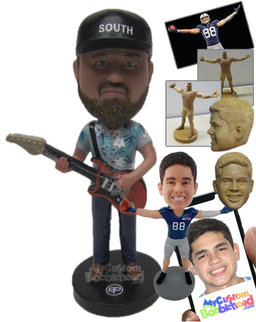 Man Wearing Shirt Ready with His Guitar Personalized Bobblehead
