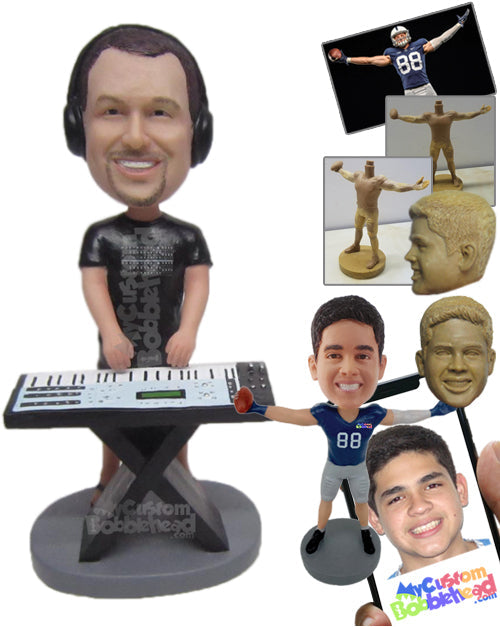 Electric Keyboard Player Wearing Stylish T-Shirt Personalized Bobblehead