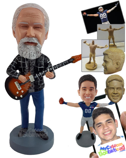 Fashionable Male Feeling the Guitar Vibing on His Hands, Wearing a Nice Shirt Personalized Bobblehead