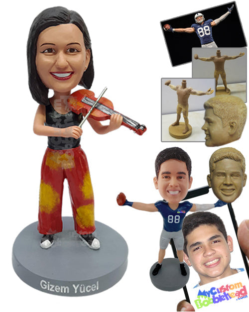 Gorgeous Violin Player Wearing Trendy Outfit Personalized Bobblehead