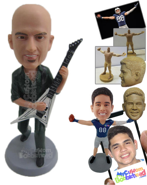 Stylish Dude with Guitar Wearing a Shirt Personalized Bobblehead