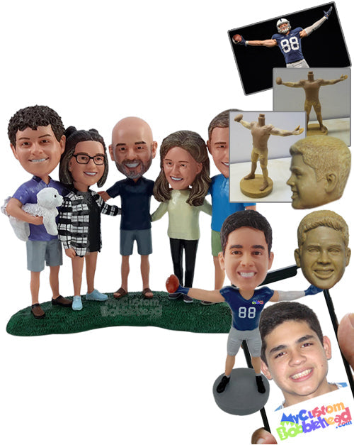 Happy Big Family Wearing Casual Clothes, Spending Great Time Together with Their Dog Pet Personalized Bobblehead