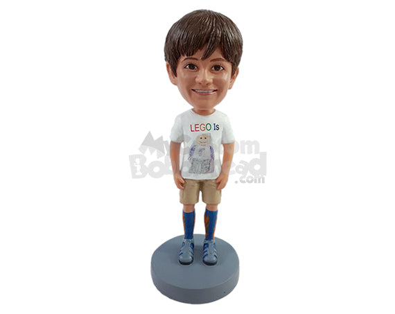 Custom Bobblehead Cool kid  wearing a t-shirt shorts and his lucky socks - Parents & Kids Babies & Kids Personalized Bobblehead & Action Figure