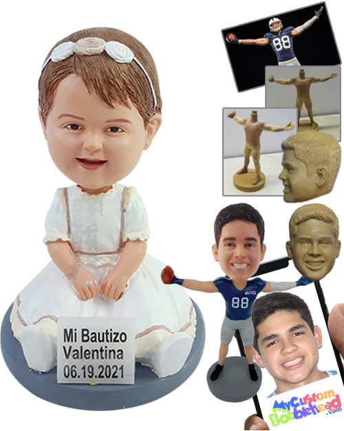 Gorgeous Baby Sitting on the Floor, Wearing a Beautiful Dress Personalized Bobblehead
