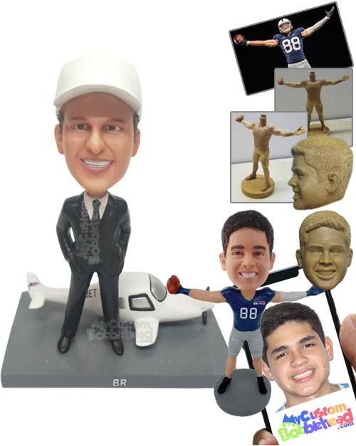 Man Standing Next to Airplane Personalized Bobblehead