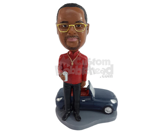 Custom Bobblehead Fancy looking businessman drinking a soda next to his sports car - Motor Vehicles Cars, Trucks & Vans Personalized Bobblehead & Action Figure
