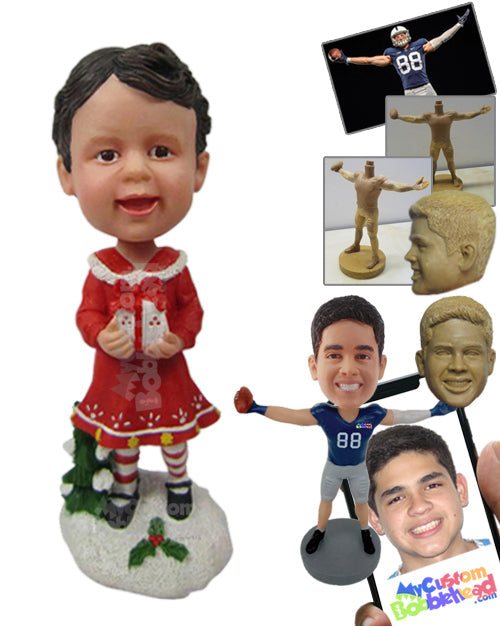 Cute Baby Girl in Santa Outfit Got Her Christmas Gift Personalized Bobblehead